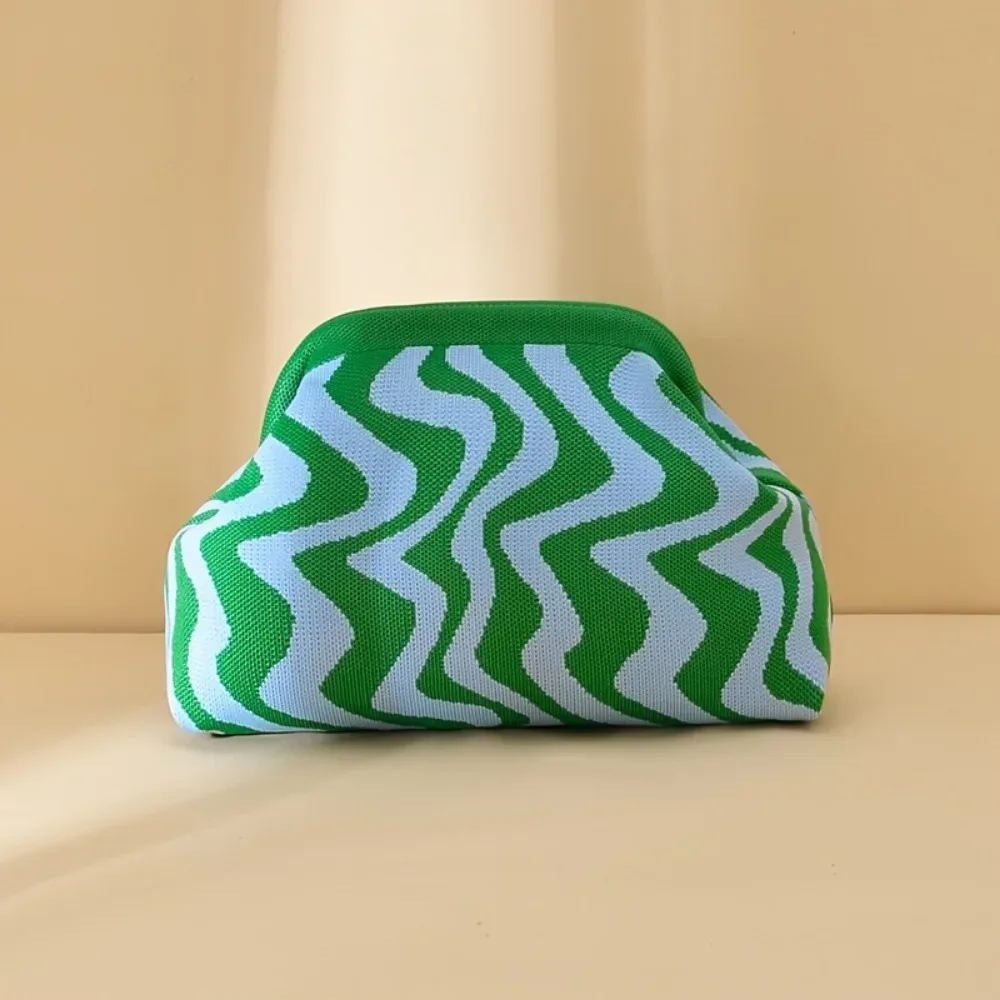 pochette à maquillage tricotée à rayures géométriques, sac de rangement cosmétique portable, pochette de voyage, trousse de toilette pour femmes, grande capacité pour usage quotidien