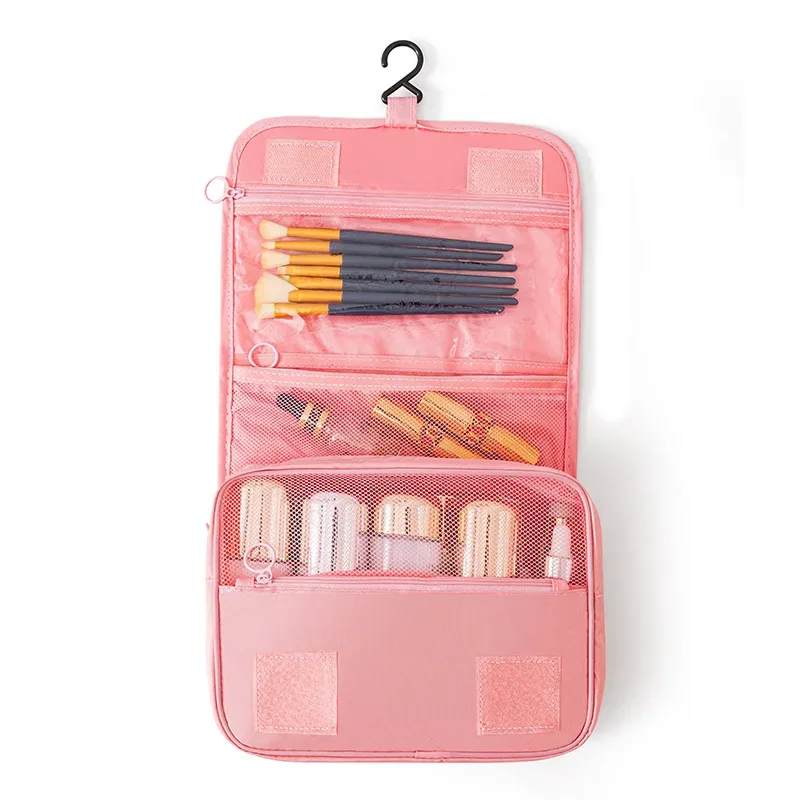 trousse de toilette portable avec crochet de suspension, sac de rangement de cosmétiques de salle de bain étanche pour femmes, trousse de maquillage de voyage de grande capacité pour hommes