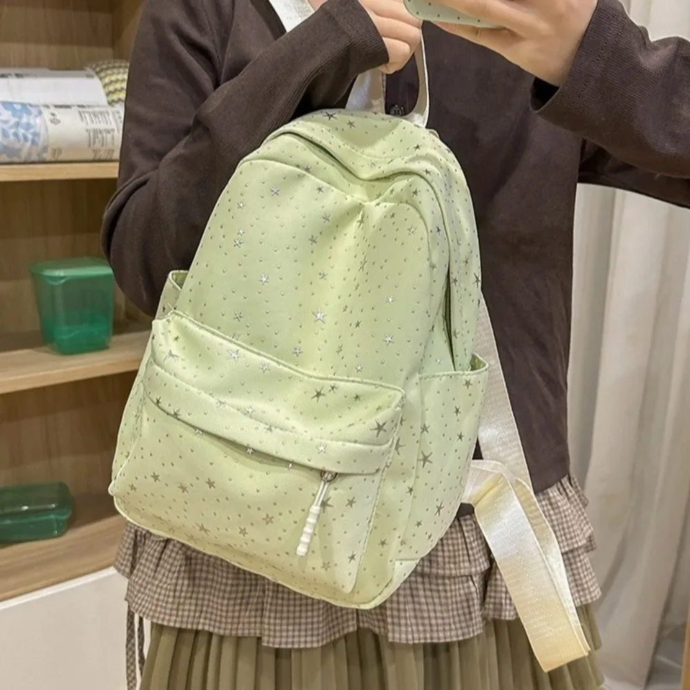 Sac à dos portable imprimé étoile, léger, style universitaire, en nylon, sac à bandoulière, style coréen, pour étudiants, sac d'école, voyage