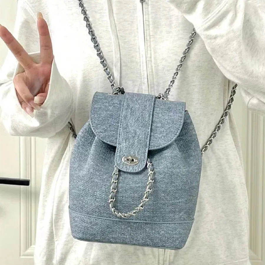 sacs à dos à rabat en tissu denim pour femmes, sacs à dos de voyage de capacité, sacs à main de proximité wstring, sacs à main initiés, unisexe, mode, e27