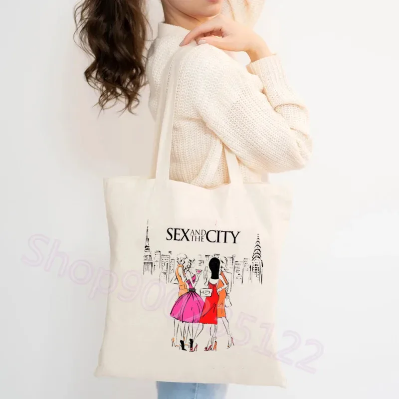 Sac fourre-tout en toile imprimé sexe et la ville, sac à main de grande capacité pour étudiants, sac à bandoulière de mode, sacs de Shopping pour femmes, voyage