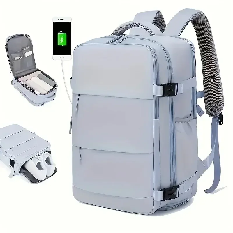 sac à dos imperméable avec compartiment à chaussures indépendant, rail de protection, interface usb, sac de voyage, sac de rangement grande capacité
