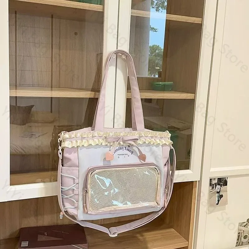 sac à dos ita bag kawaii, sac à bandoulière, ensemble de deux pièces, sac à dos scolaire pour badges et épingles d'anime, sacs à dos transparents pour étudiants