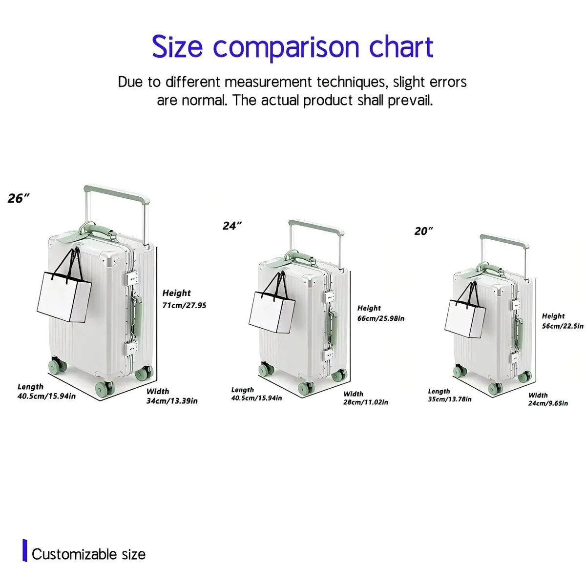 bunnyfly – valise de voyage à guidon large, avec roues silencieuses colorées, serrure tsa, bagages roulants, matériau pc de grande capacité