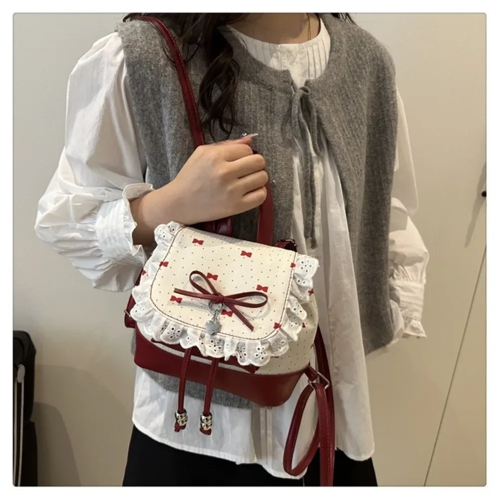 sac à dos mini léger à pois avec nœud papillon et dentelle tendance pour femme