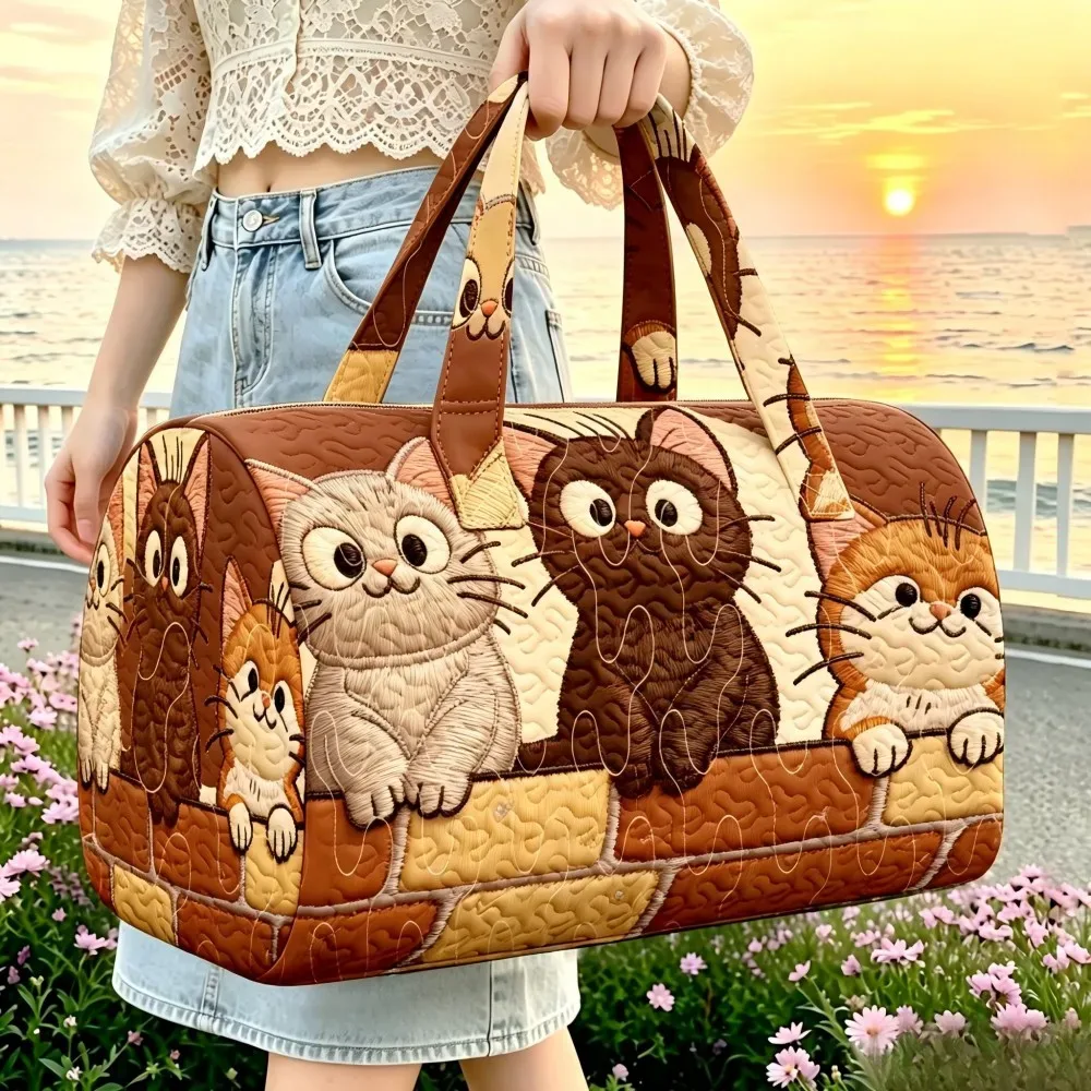 sac de voyage matelassé motif chaton mignon pour femme, sac à main de week-end, sac de sport portable, bagage cabine pour court séjour, sac fourre-tout