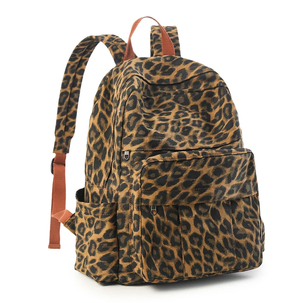 sac à dos en toile pour femmes, hommes et couples, unisexe, décontracté, imprimé léopard et camouflage, sac de voyage, sac à dos d'école, sac à bandoulière rétro
