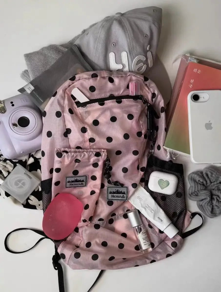 sac à dos en nylon à pois 2026, nouveau sac à dos ultraléger d'été grande capacité, sac à dos coréen tendance