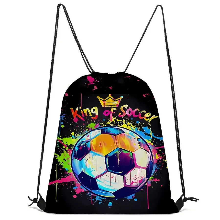 sac de sport à cordon de serrage imprimé football, sac à dos unisexe, motif créatif durable pour la randonnée et les voyages