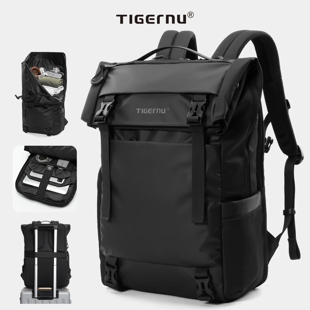 sac à dos de voyage tigernu pour homme, sac à dos imperméable en tpu, sacs pour hommes, sac à dos extensible pour hommes, sacs d'affaires, sac à dos d'école