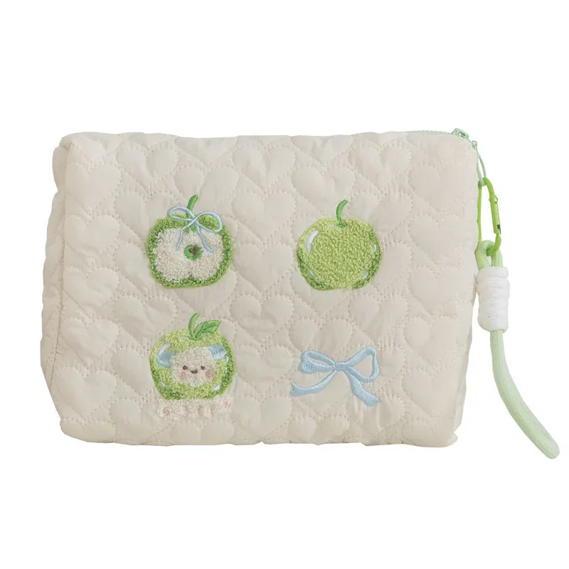 sac à cosmétiques de courtepointe simple pour femmes, broderie de dessin animé mignon, sacs de rangement de lavage de voyage pour femmes, grand étui à crayons pour étudiants mignons