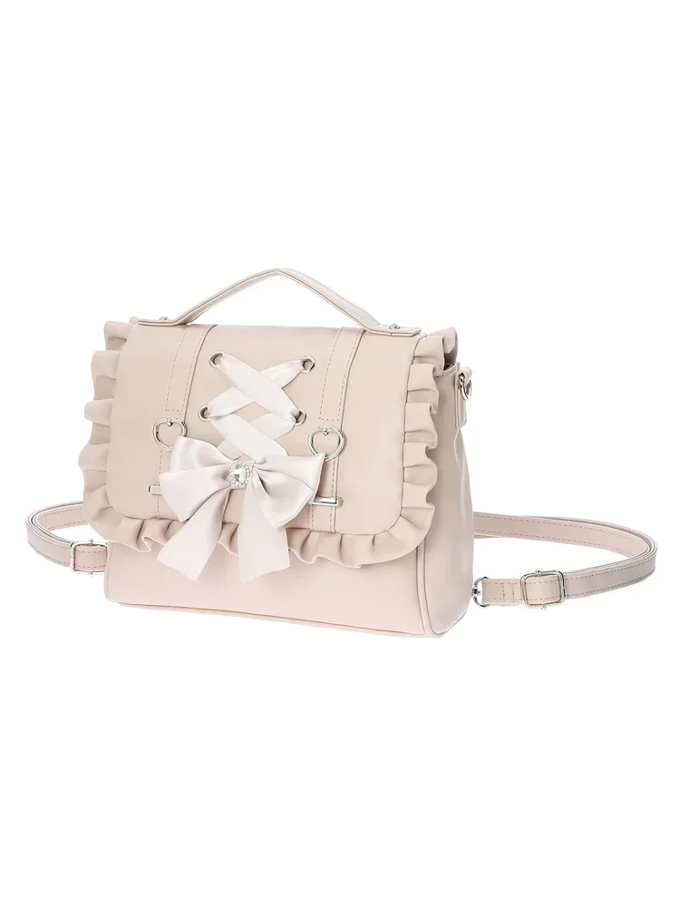 sac lolita en cuir pu, sac d'école rose noir, sac à bandoulière élégant avec nœud jk épaule y2k jirai kei bolsas mujer filles femmes