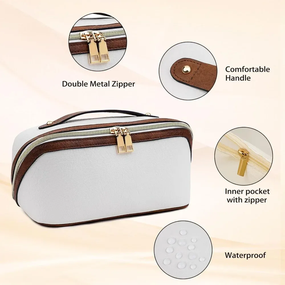 sac à cosmétiques de voyage de grande capacité, trousse de maquillage en cuir pu étanche, organisateur, pochette de toilette portable pour femmes, rangement de salle de bain
