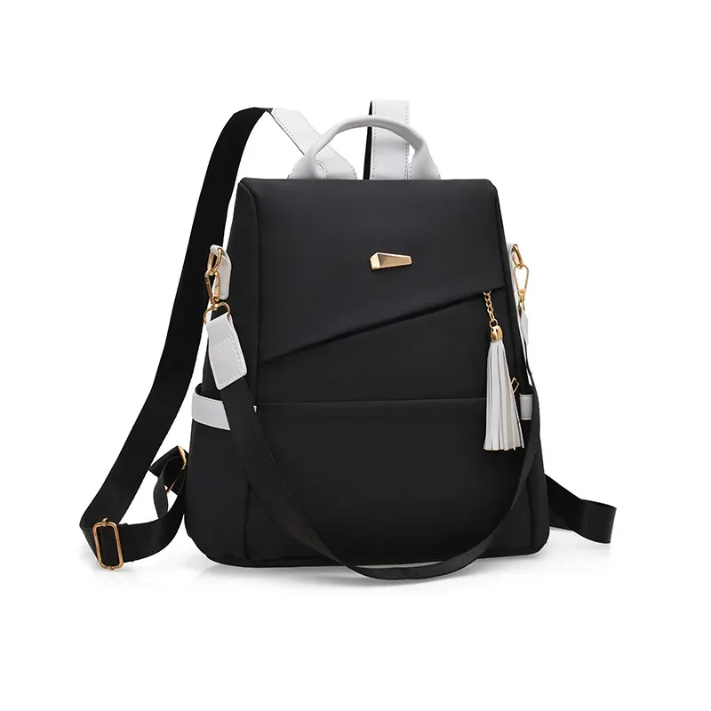 sac à dos à franges en pu, 1 pièce, noir et rose, grande capacité, sac de transport pour les trajets quotidiens