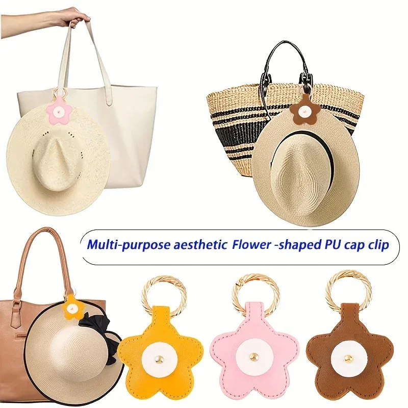 clip de chapeau magnétique de voyage en cuir pu, chapeau en forme de fleur, clip de rangement anti-perte, pendentif de sac à dos à la mode