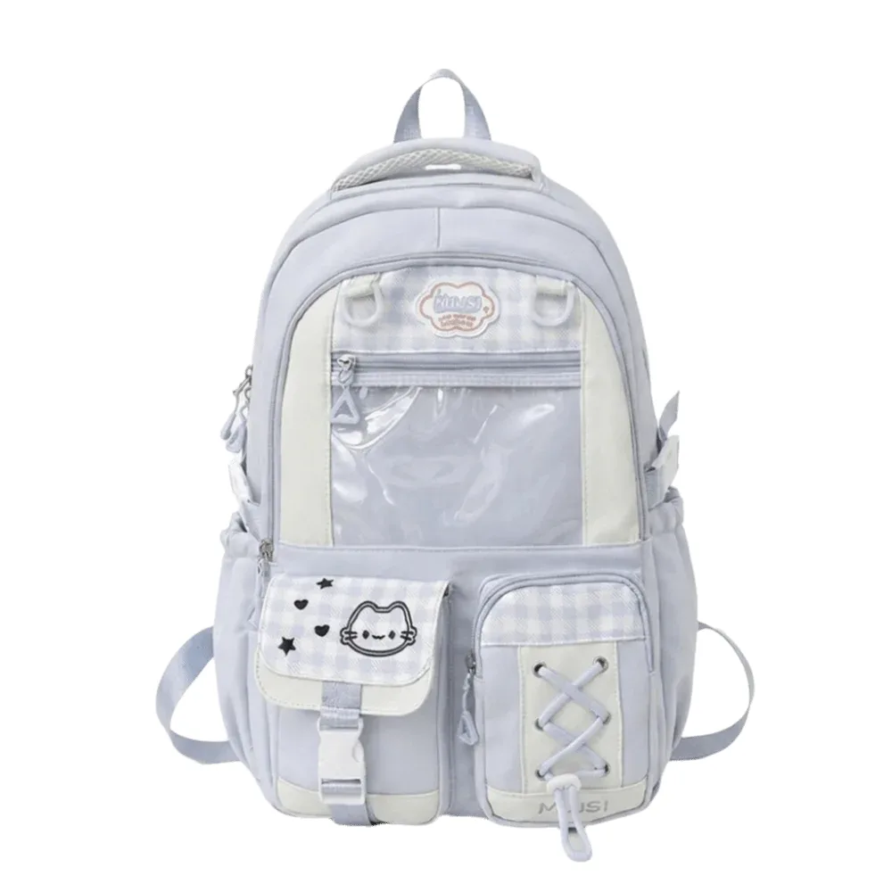 sac à dos scolaire multi-compartiments style preppy, grande capacité, léger, motif écossais, blocs de couleur, sac à dos de jour avec fermeture éclair et multiples poches