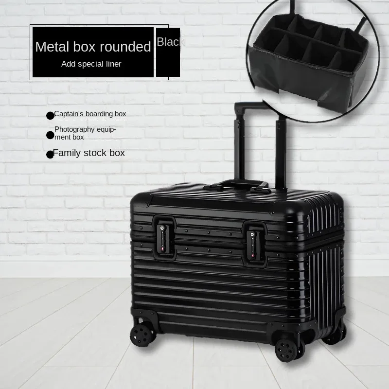 étui capitaine tout en alliage d'aluminium et de magnésium, valise de cabine pour appareil photo d'affaires, bagages en métal de 18 pouces, valises de voyage 20/22 pouces
