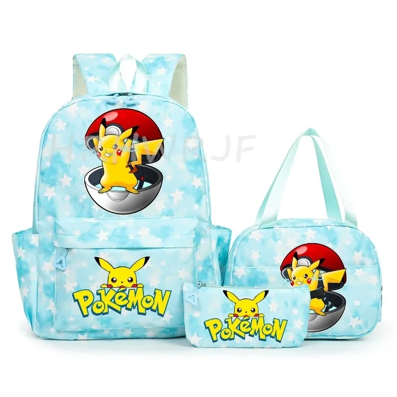 sac à dos pikachu de dessin animé pour femmes, 3 pièces, sacs d'école en nylon pour adolescentes, sac à dos de voyage pour dames, sac à bandoulière