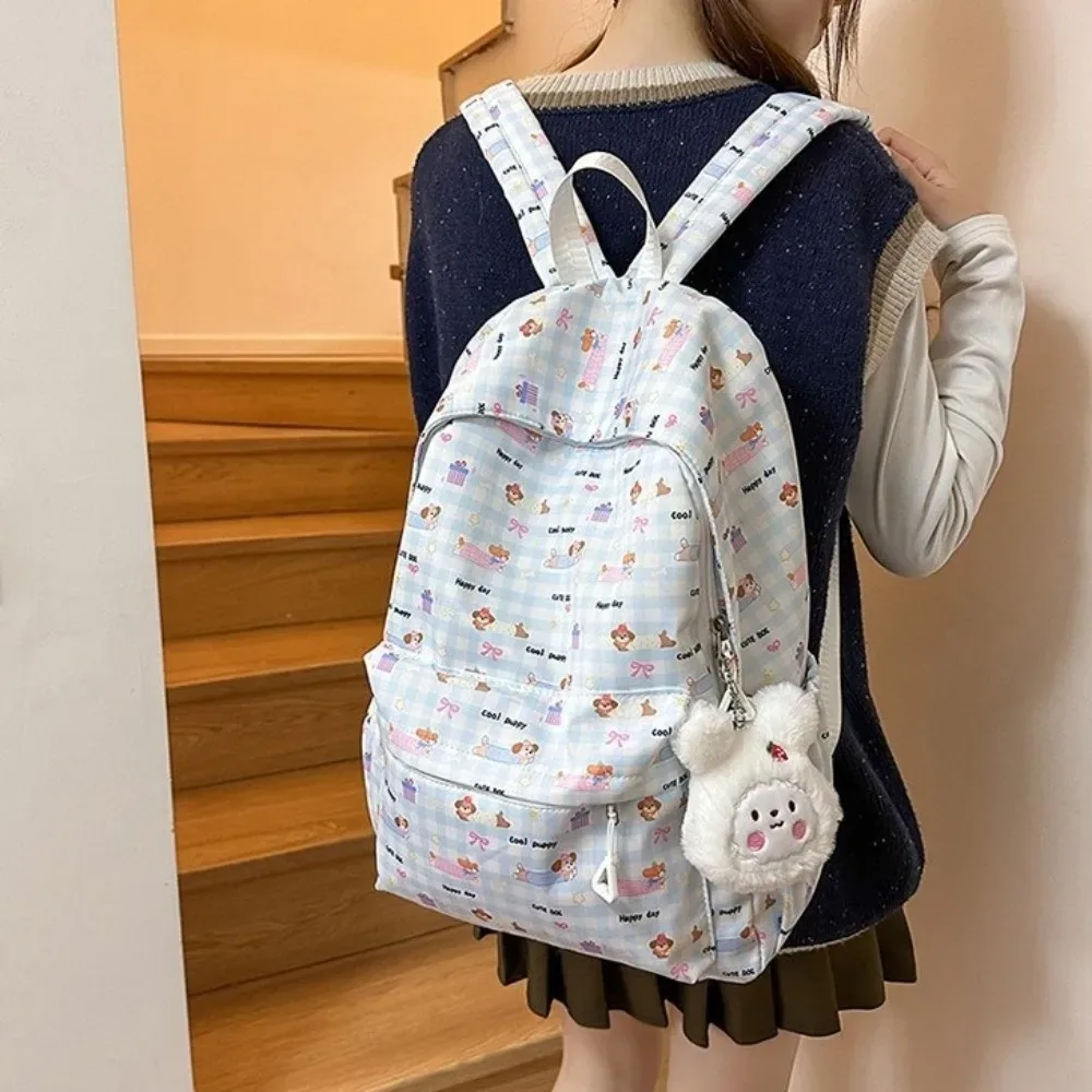 sac à dos de voyage en nylon de grande capacité, imperméable, imprimé chat et chien, sac à dos de dessin animé avec nœud, respirant, léger, sac d'école pour étudiants