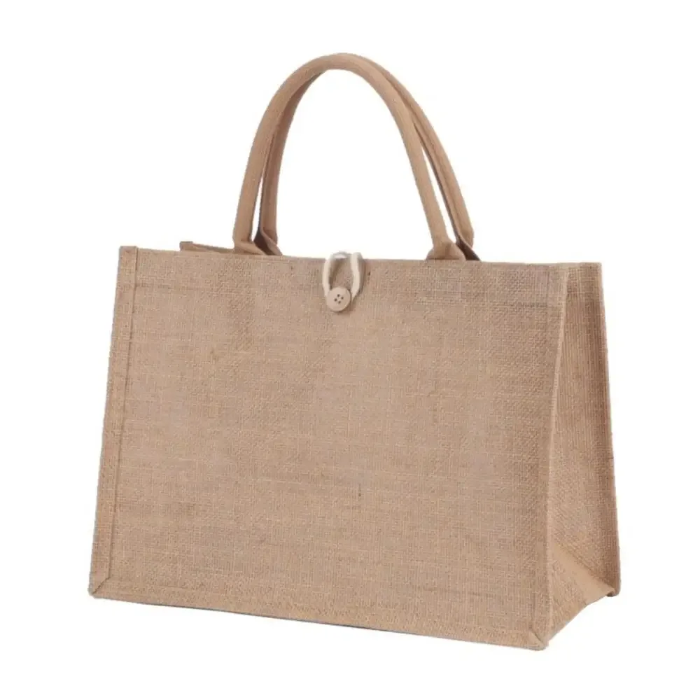 sac fourre-tout en toile de jute réutilisable de grande capacité, sac à provisions polyvalent, sac à lunch portable, sac à main en lin avec bouton, emballage cadeau