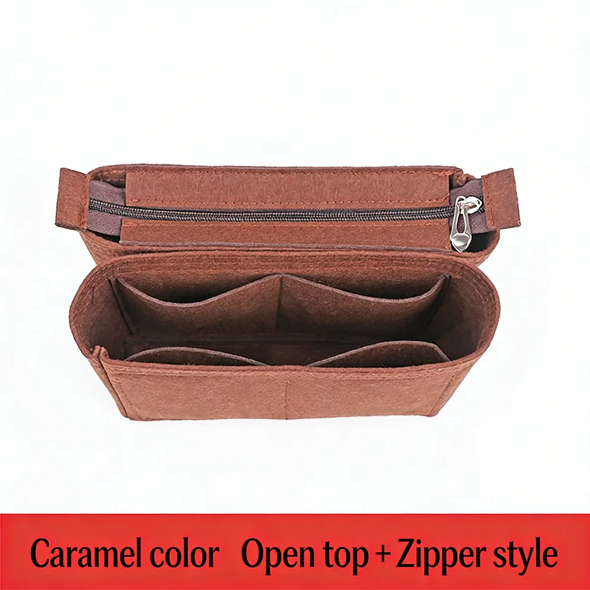 organisateur de sac en feutre premium avec poche zippée, séparateur intérieur pour sac à main, rangement pour maquillage et cosmétiques, pour sac seau et sac fourre-tout