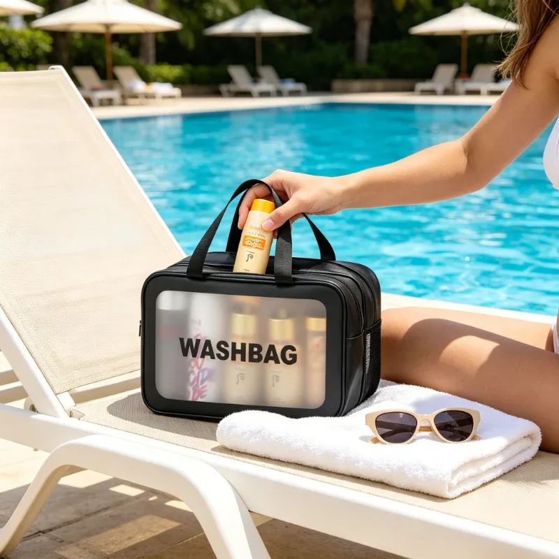 trousse de toilette grande capacité étanche avec séparation humide/sèche en pu givré double couche – sac de voyage maquillage et lavage – organisateur de salle de bain