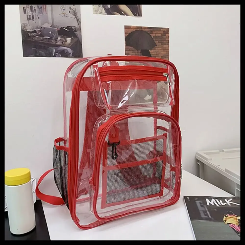 sac à dos décontracté en pvc transparent, grande capacité, multi-poches, pour étudiant, transparent, étanche, pour l'école
