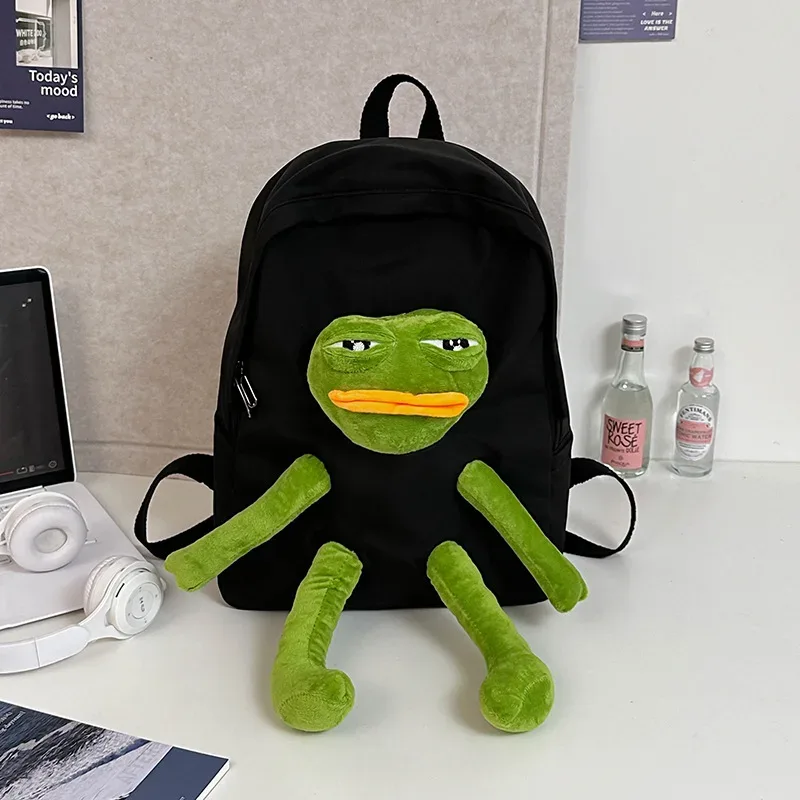 sac à dos léger de grande capacité avec adorable figurine de grenouille pour filles du primaire et du collège, en tissu oxford, décontracté, pour voyage, unisexe