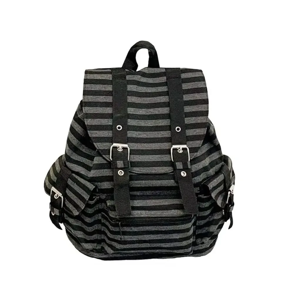 sac à dos rétro à rayures de grande capacité, style y2k, multi-poches, sac d'école pour étudiants, sac de randonnée et de camping en nylon, style coréen.