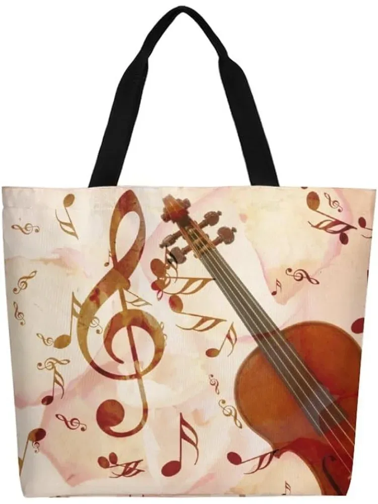 grand sac fourre-tout réutilisable pour femme, sac à main décontracté, sac d'épicerie polyvalent, travail en plein air, marche, notes de musique
