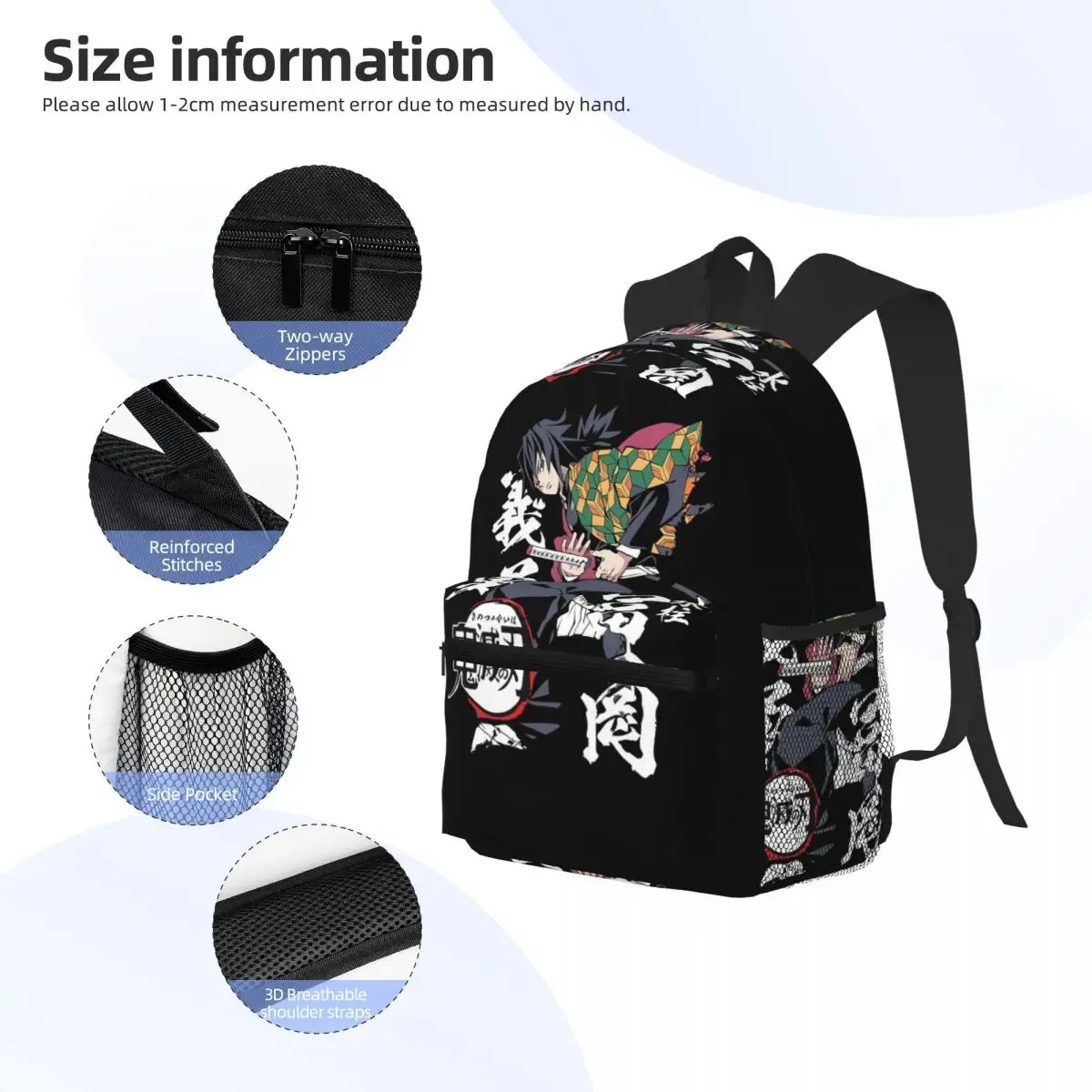 giyu tomioka-kimetsu no yaiba sac à dos étudiant sac d'école randonnée voyage sac à dos pour hommes femmes mode bookbag sacs à bandoulière