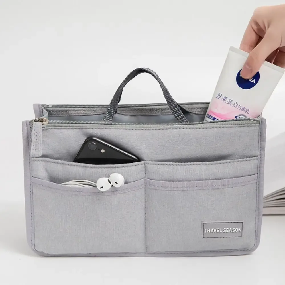trousse de toilette de voyage en polyester durable, sac à cosmétiques étanche de grande capacité, trousse d'insertion à double fermeture éclair