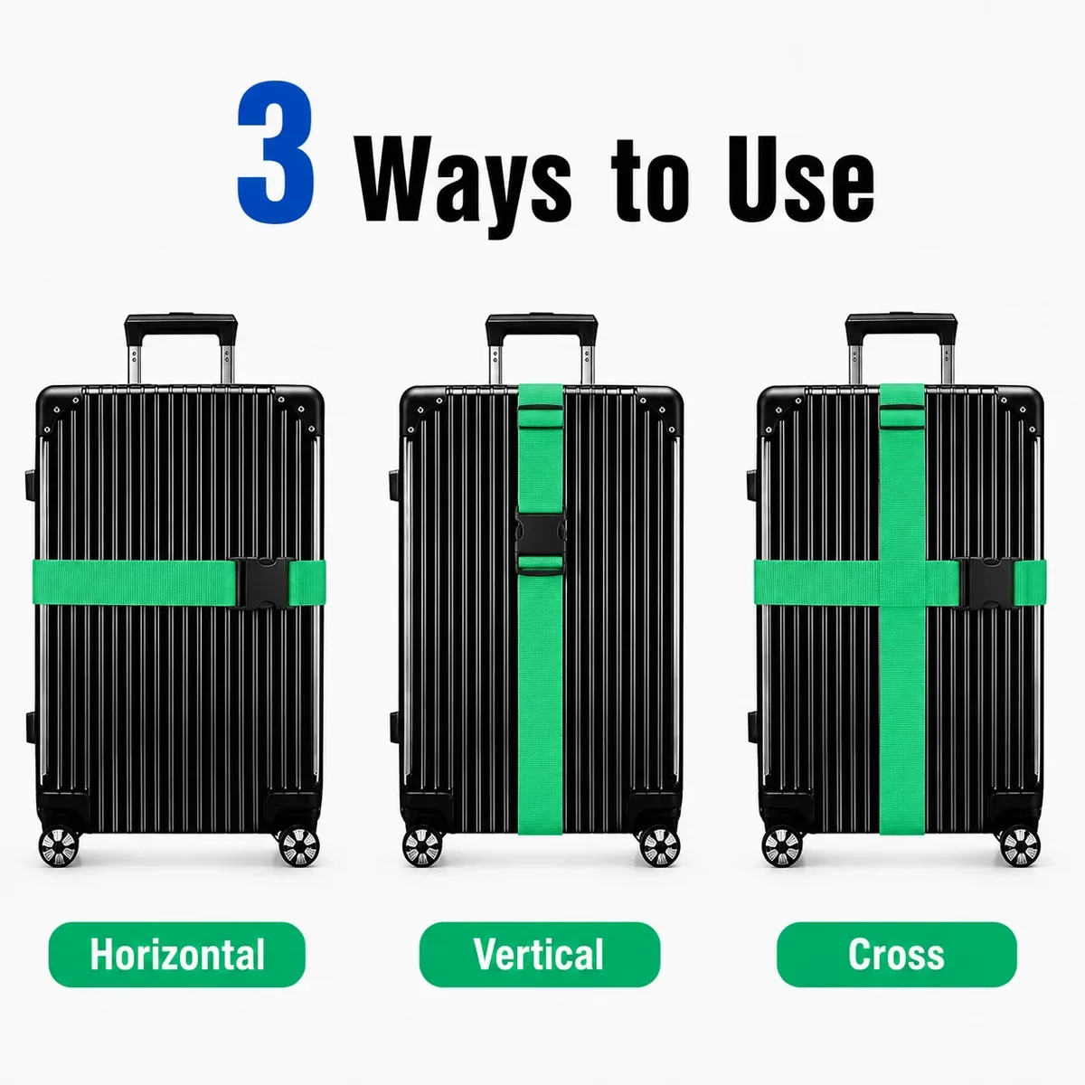 sangles de bagages réglables (4 pièces) – ceintures de valise en sangle avec boucle de sécurité pour valises de 20 à 32 pouces – accessoires de voyage