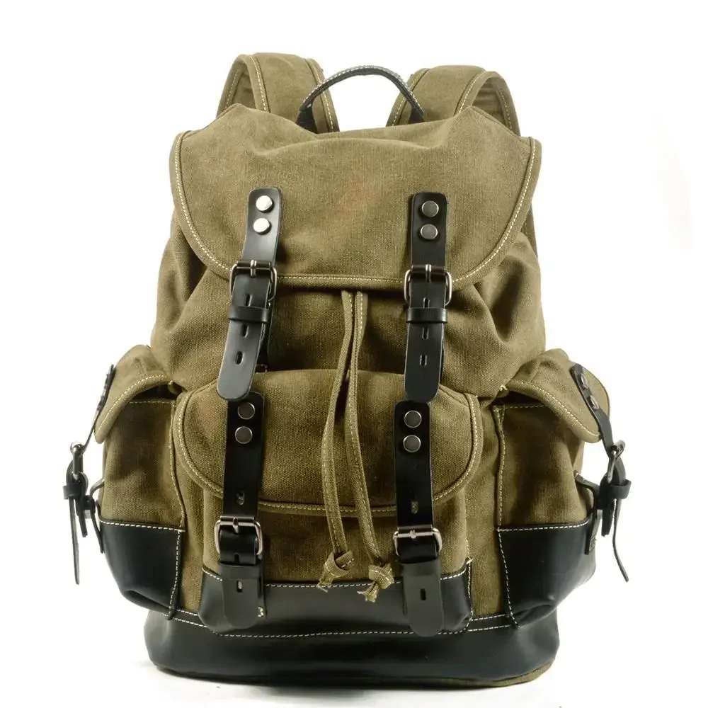 sac à bandoulière rétro décontracté pour étudiants, sac d'école de grande capacité, sac à dos de voyage en toile cousue en cuir, sac à dos de randonnée