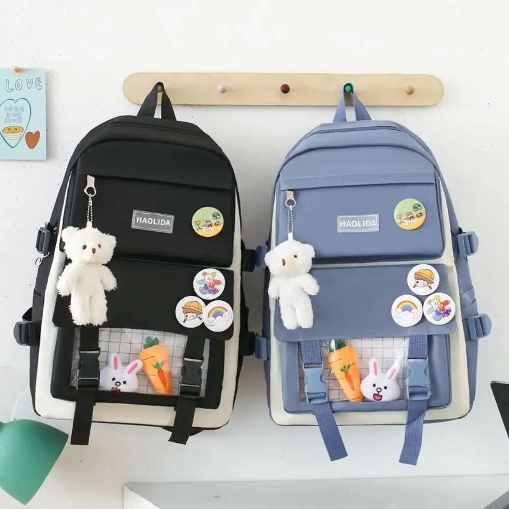 sacs décontractés en nylon de grande capacité, sac à dos à bandoulière avec badge de trajet simple, un ensemble de quatre cartables, sac d'école de style coréen pour enfants