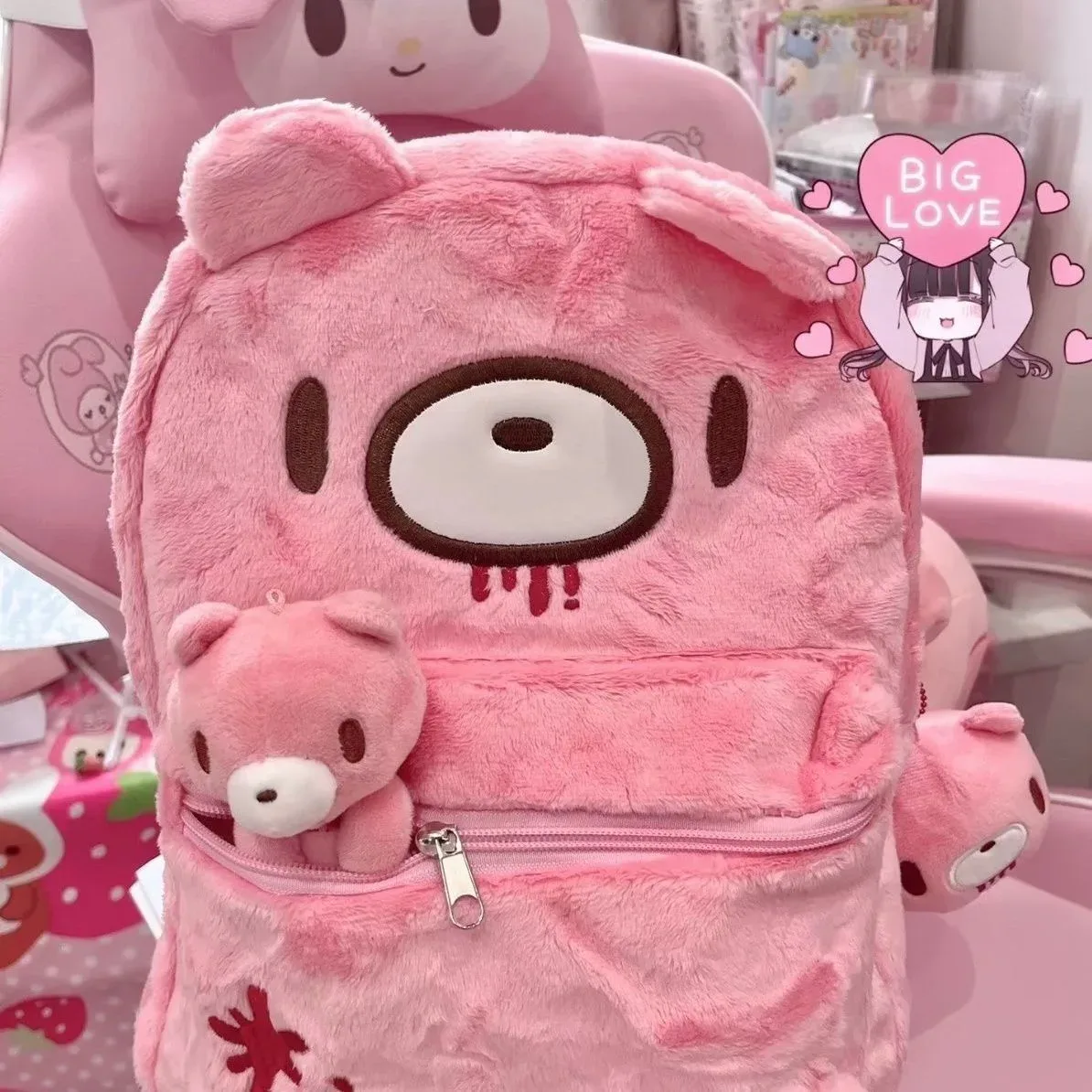 sac à dos en peluche rose y2k, style kawaii, sac à poupée mignon et effrayant, sac à dos gothique punk en forme d'animal en peluche, pour femmes et filles, streetwear harajuku, cadeau