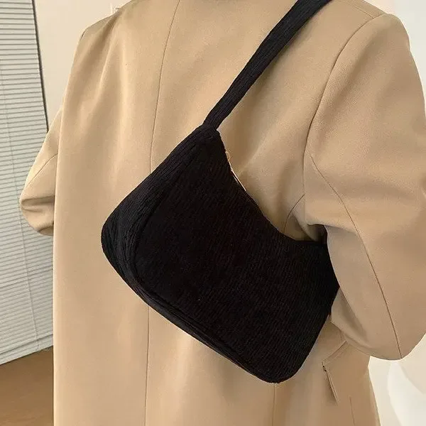 sac sous les bras en velours côtelé pour femmes, sacs à bandoulière décontractés, pochette de shopping sous les aisselles pour téléphone, fermeture éclair, pochette