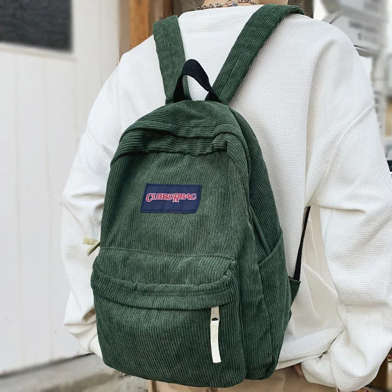 Vintage garçon fille velours côtelé vert sac d'école hommes femmes ordinateur portable collège sac à dos Cool dame étudiant mode femme voyage BookBag nouveau