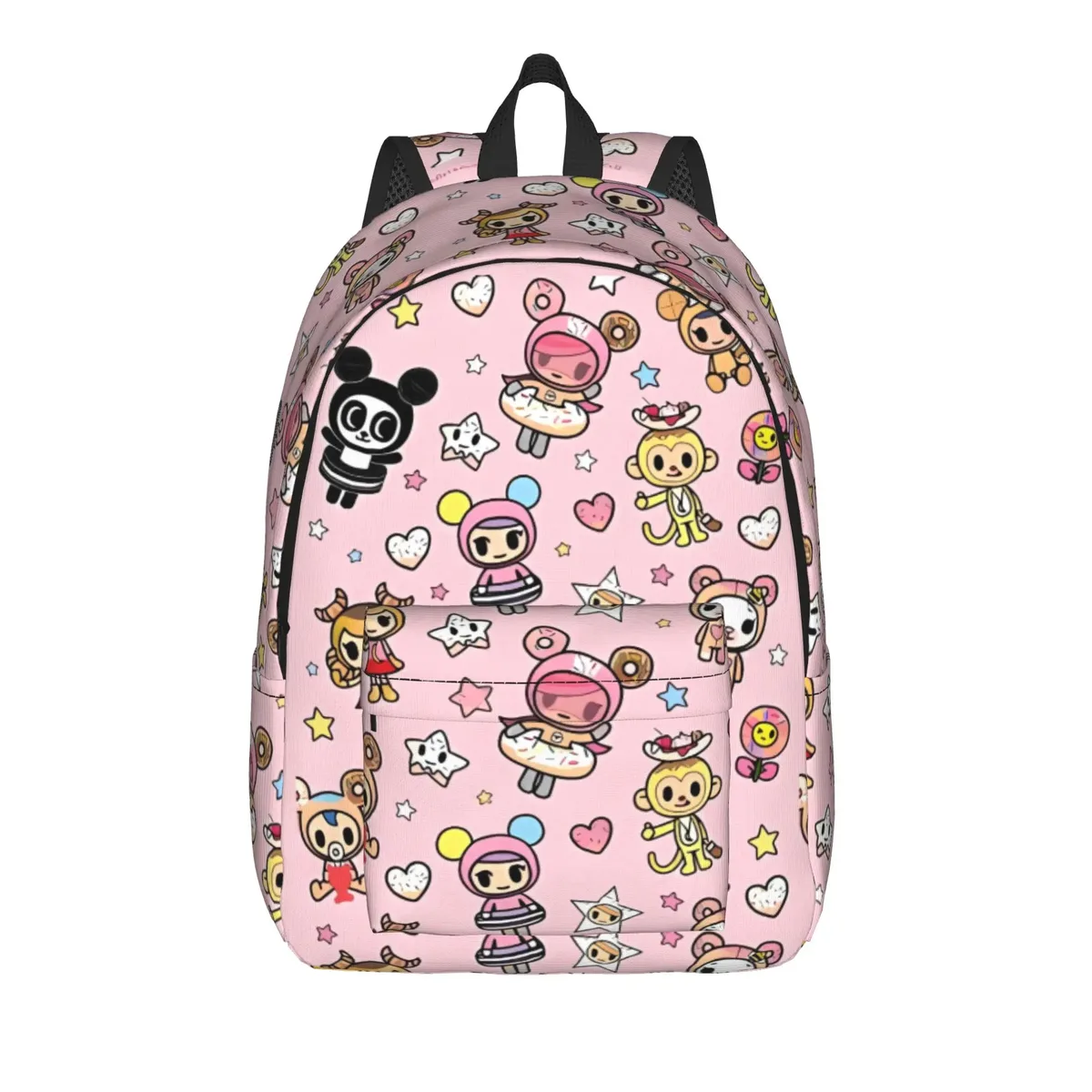 sac à dos tokidoki avec motif de collages de personnages, sacs à dos esthétiques en polyester pour adolescents, sacs de lycée, sacs de voyage colorés