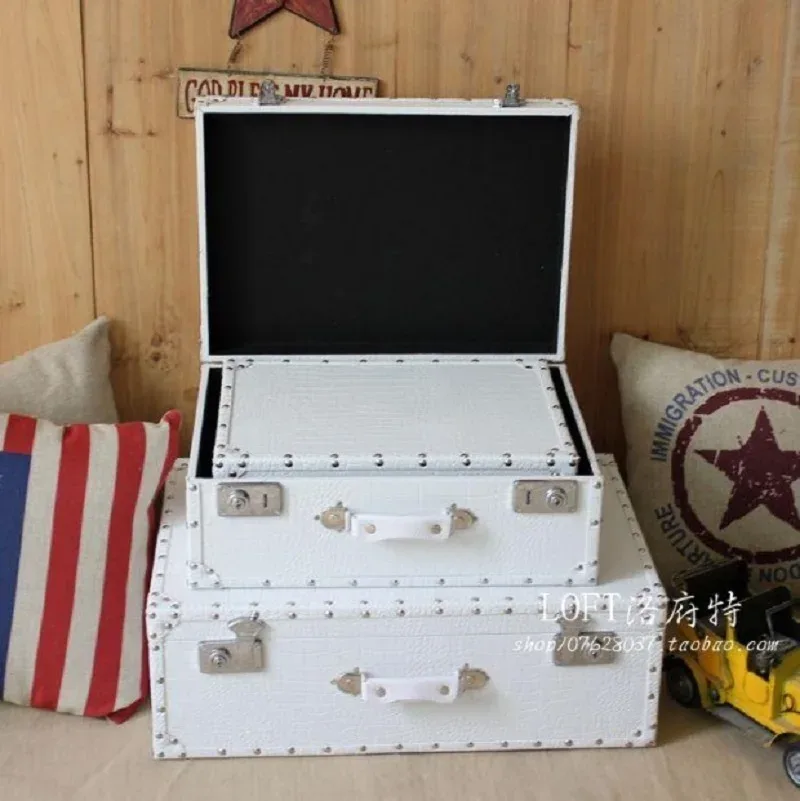 valise de voyage en cuir motif crocodile, coffre de rangement antique avec serrure, boîte à bagages rétro pour décoration intérieure, cadeau de luxe