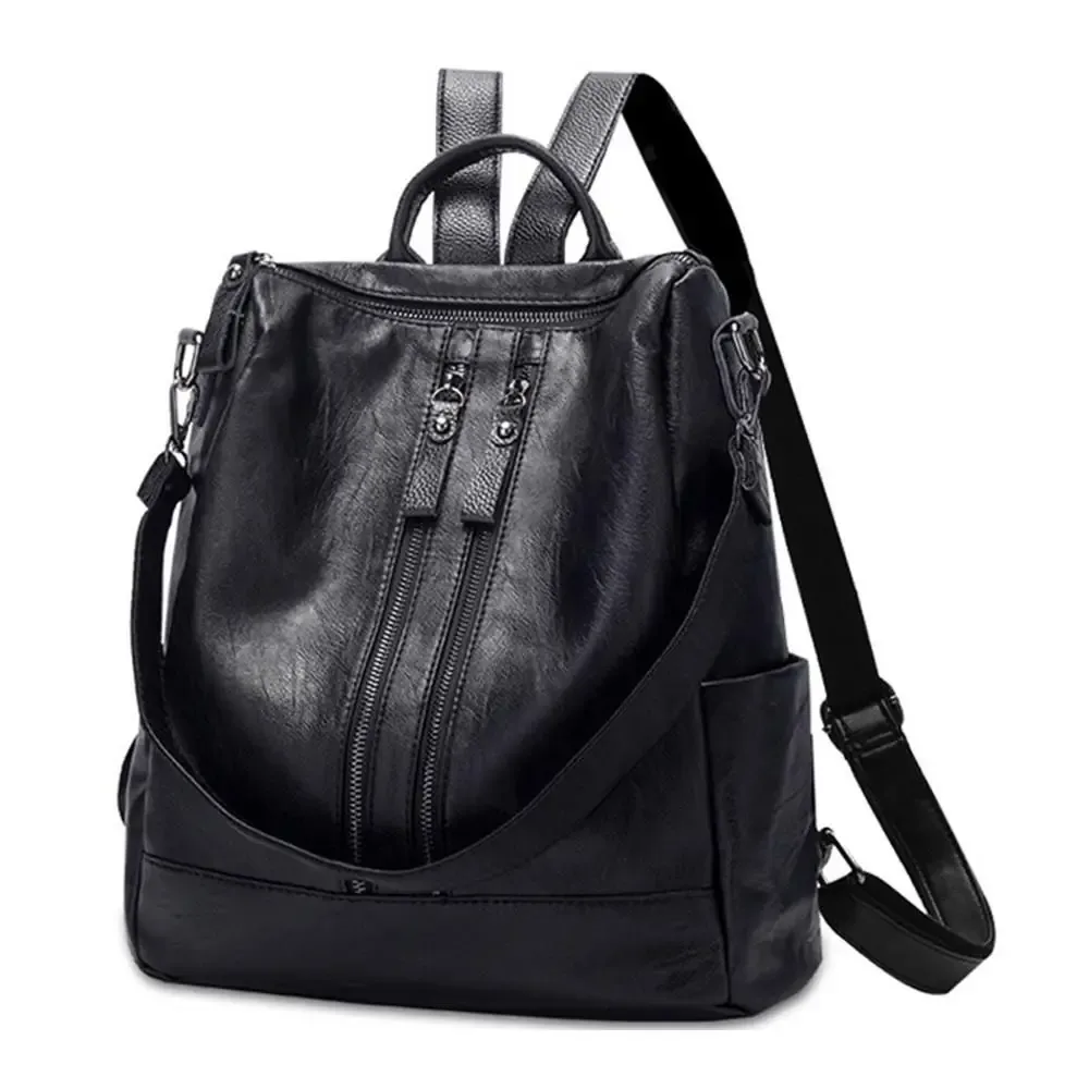 sac à dos d'école en cuir souple pour femme, sac d'université multifonctionnel décontracté, sacs initiés de grande capacité, fourre-tout de voyage, noir