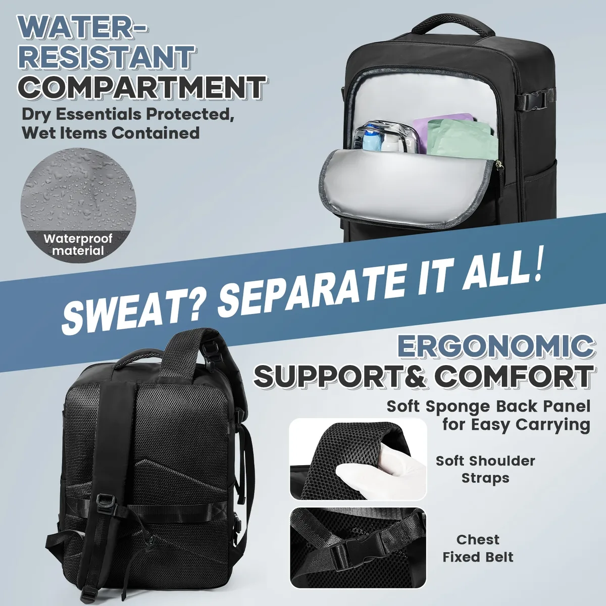 sac à dos sous vide, sac à dos de voyage pour cabine d'avion 45 x 36 x 20 pour bagages à main easyjet, sac de voyage pour ordinateur portable pour hommes et femmes