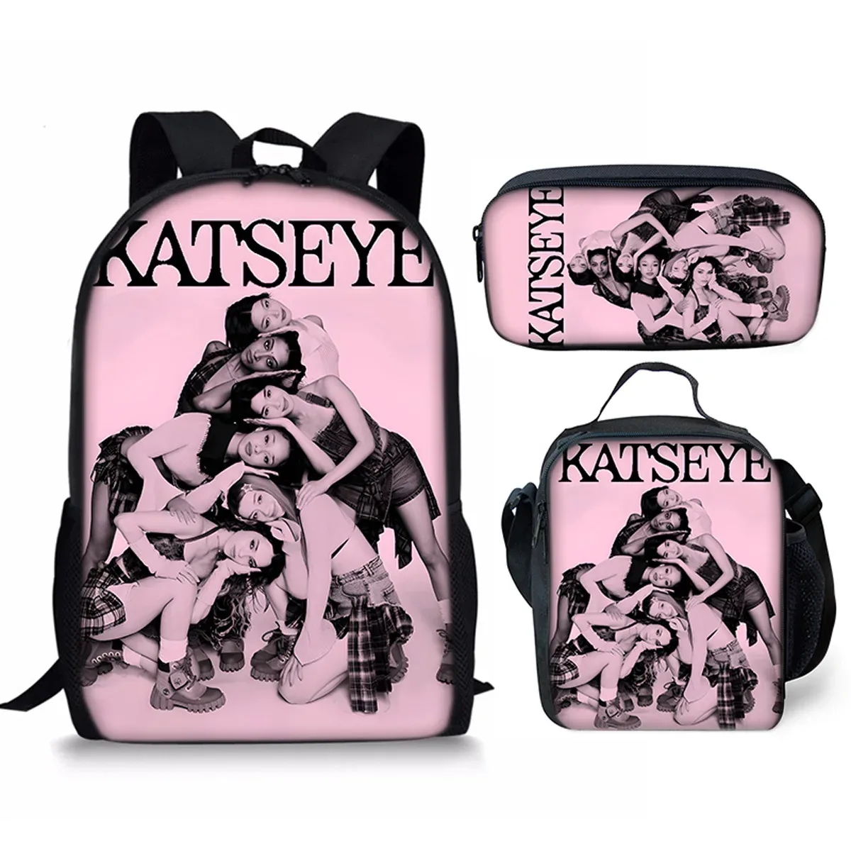 sac à dos scolaire classique populaire kpop katseye imprimé 3d, ensemble de 3 pièces, sac à dos pour ordinateur portable, sac à déjeuner, trousse à crayons