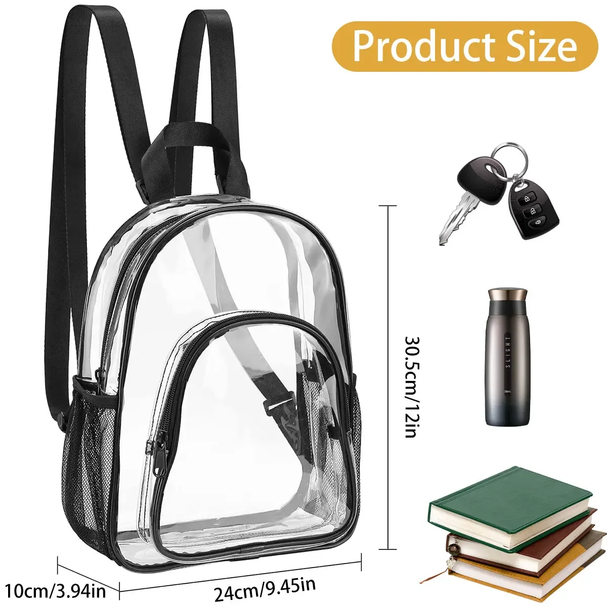 sac à dos transparent en pvc pour femmes et hommes, sac transparent de grande capacité, voyage, sécurité, sac à livres transparent