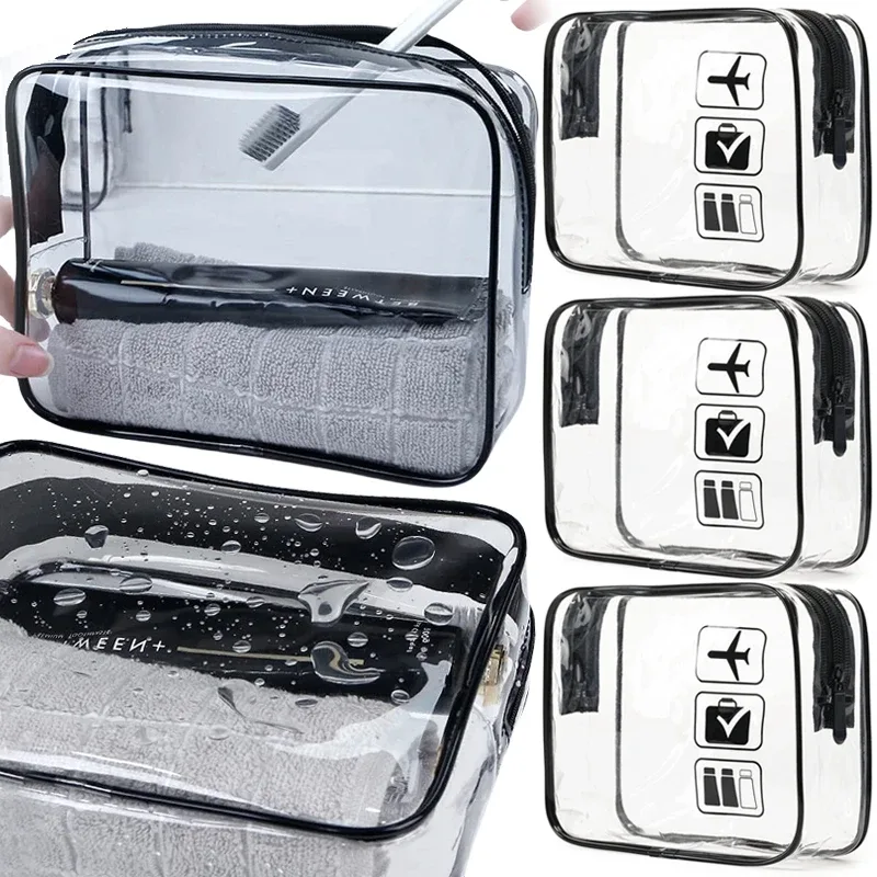 Trousse de maquillage transparente avec fermetures éclair, 1/3 pièces, organisateur Transparent étanche, sacs à cosmétiques pour vacances, voyage d'affaires, salle de bain aéroport