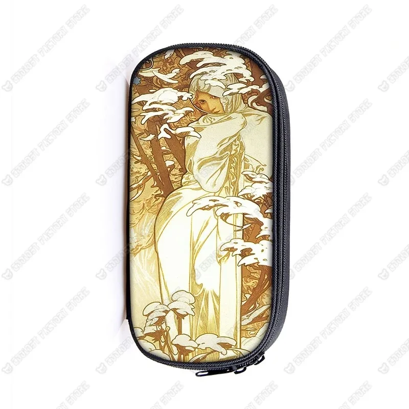 trousse de maquillage imprimée par alphonse mucha, trousse de maquillage pour femme, trousse de maquillage pour adolescent, étuis à crayons, étuis à cosmétiques