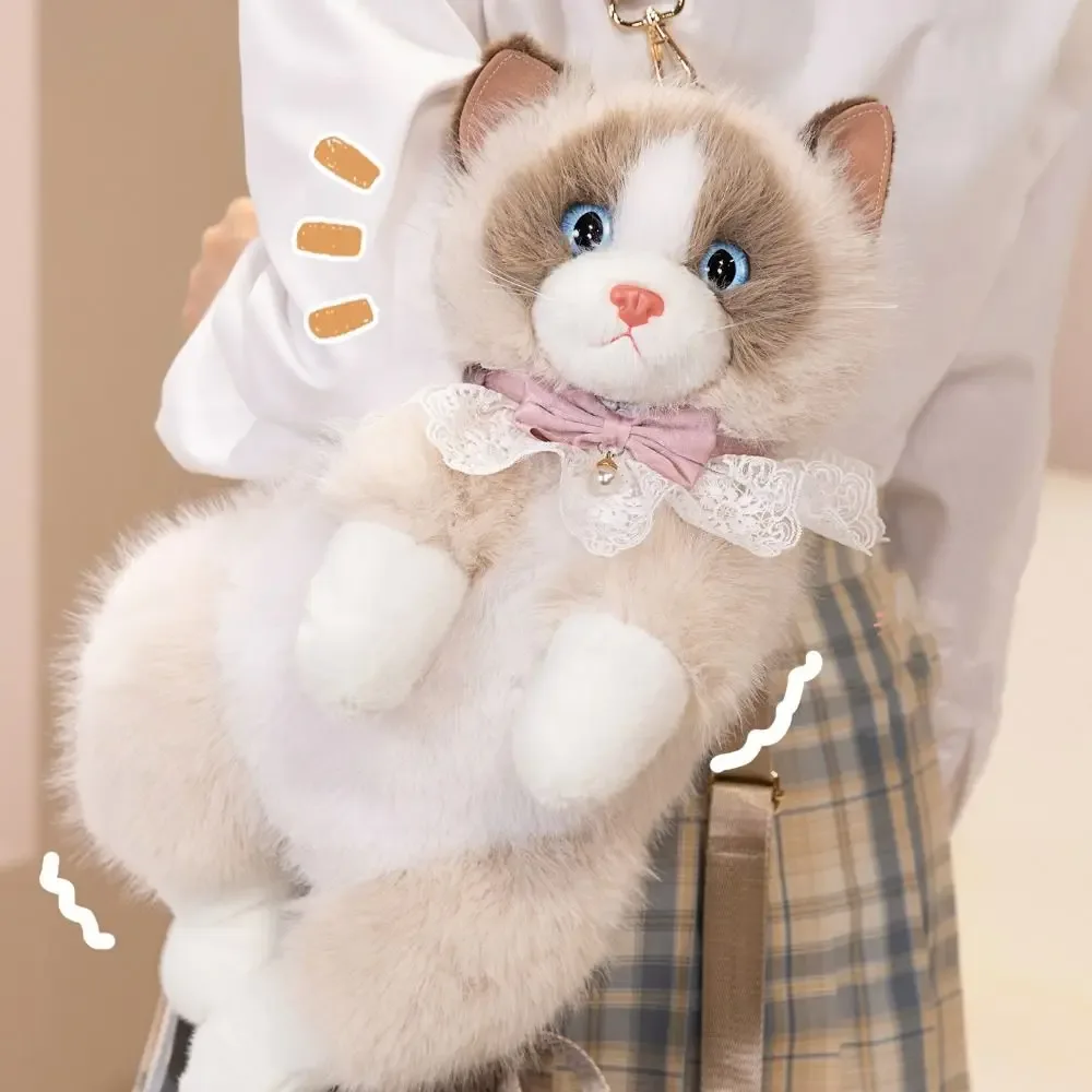 sac à dos super réaliste pour chat, simulation de marionnette, animaux en peluche mignons, sacs d'école pour chat, sac de rangement de voyage pour animaux de dessin animé