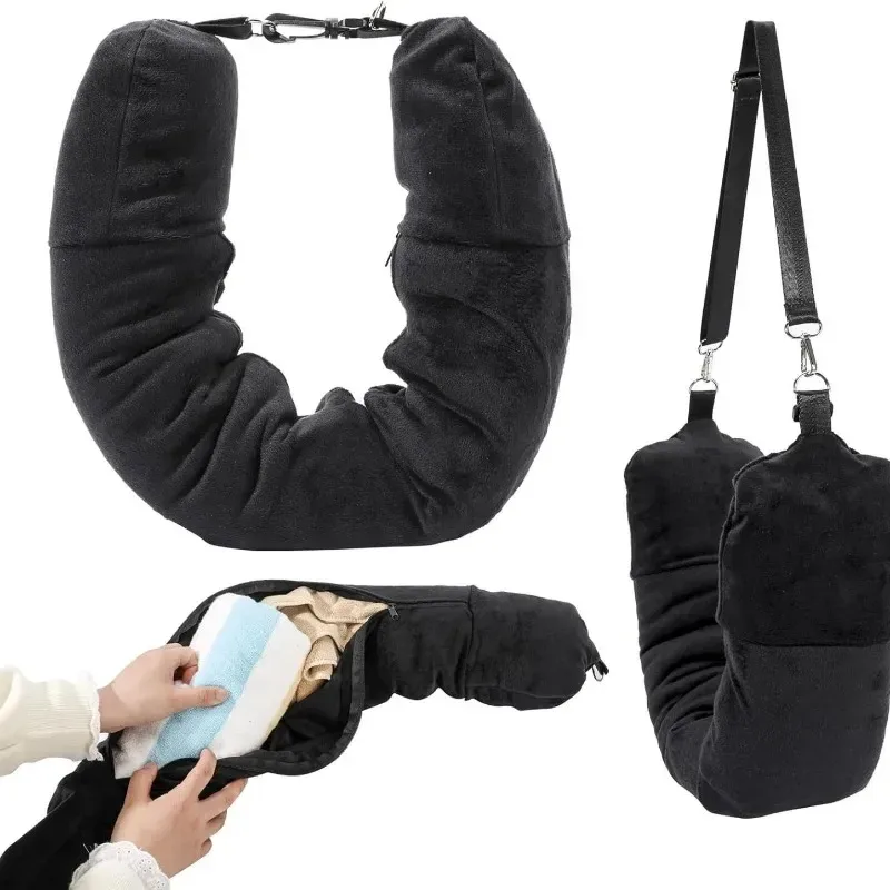taie d'oreiller de voyage rechargeable, sac de rangement, sac de voyage portable, coussin d'avion, oreiller de cou de voyage, auto-remplissage