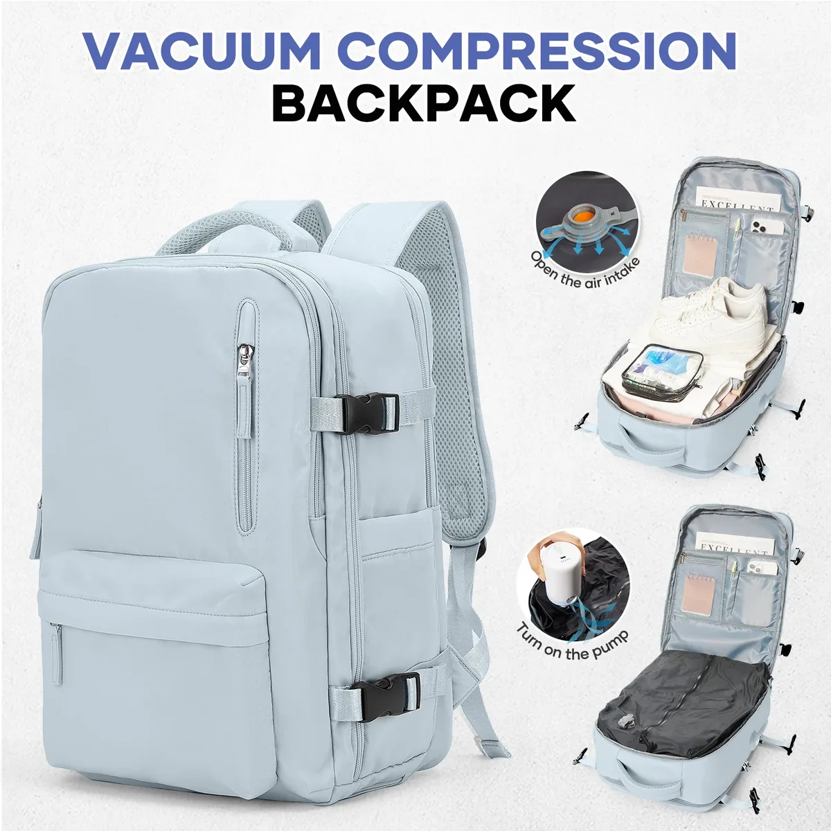 sac à dos de voyage à compression sous vide – sac de randonnée pliable de grande capacité, sac léger pour ordinateur portable, sac à dos essentiel de voyage en plein air