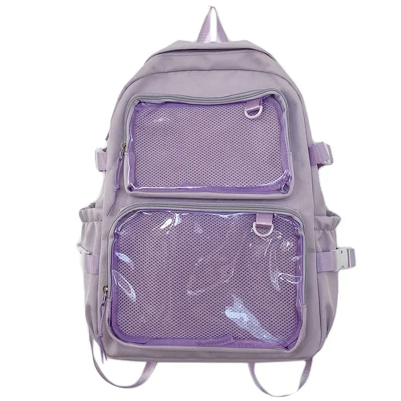 japon transparent nylon ita sac à dos étudiant grande capacité sac à dos pour ordinateur portable 2 poches claires pour affichage de broches femmes sac à bandoulière 가